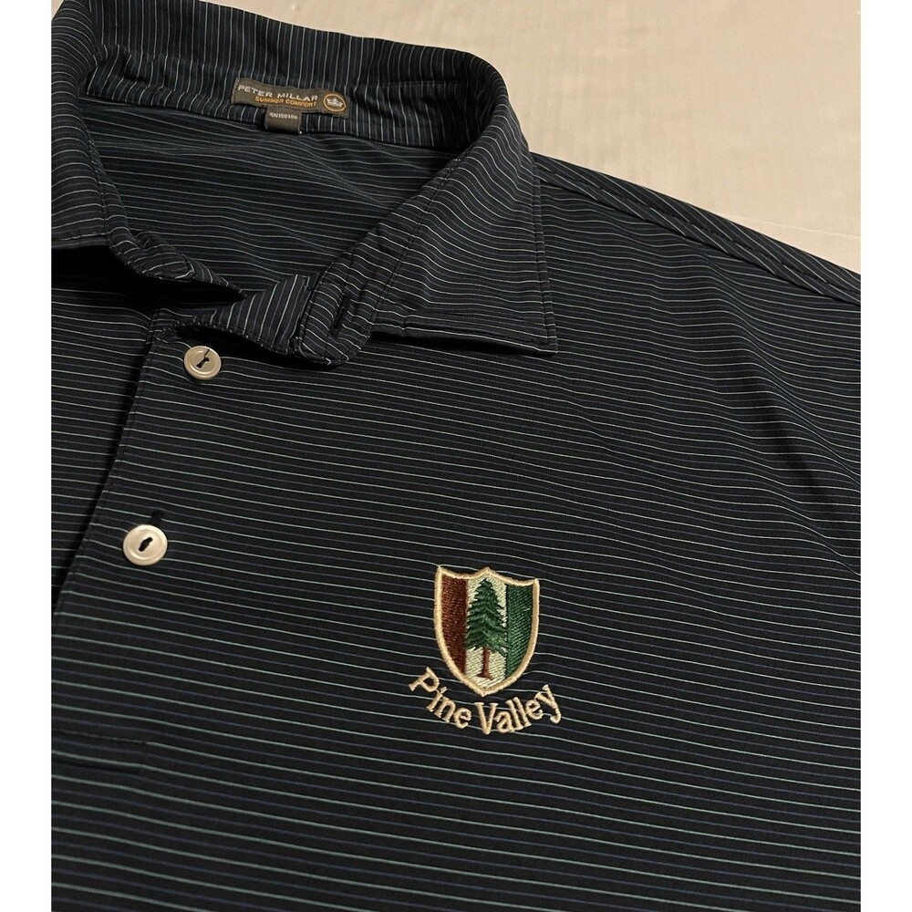 Peter Millar Summer Comfort Pine Valley Golf Club NJ Blue Striped Polo Shirt XL